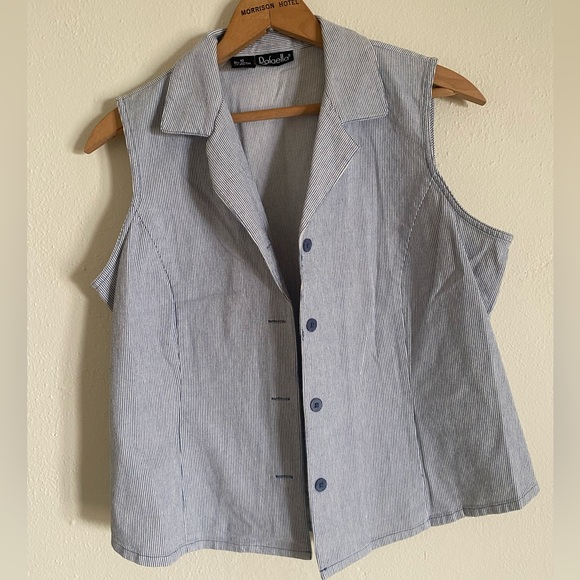 Rafaella Blue and White Pinstriped Cotton Vest - Picture 1 of 4